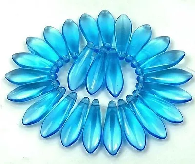 25 Czech Glass Dagger Beads - Aquamarine 16mm • $4.50