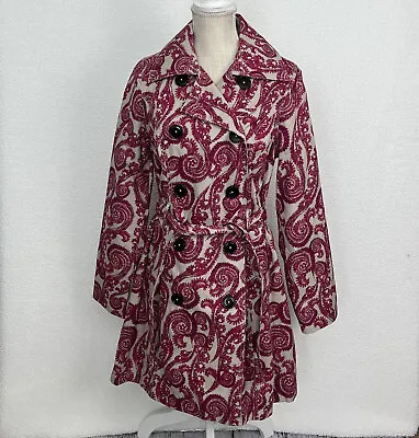 Merona Womens Trench Coat Sz M Medium Multicolor Paisley Water Repellent Jacket • $38