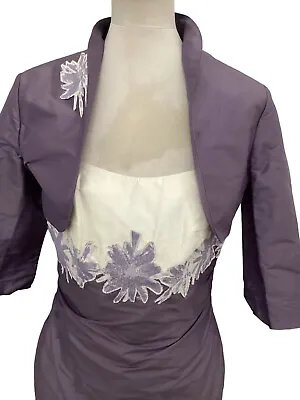 LINEA RAFFAELLI Mauve Taffeta Silk Dress Bolero Fit 14 • £66