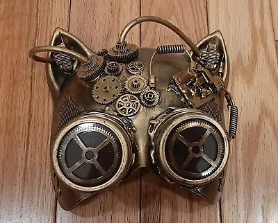 Steampunk Cat Mask Masquerade Halloween Costume Full Face Cat Goggles Gold • $19.99