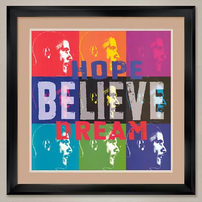 35W X35H  BARACK OBAMA HOPE BELIEVE DREAM MONTAGE - DOUBLE MATTE GLASS & FRAME • $249