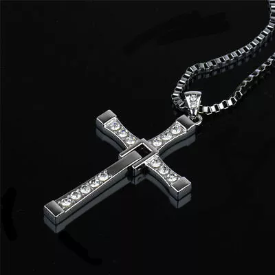 Mens Silver Cross Chain Necklace Pendant Bling Jewellery Uk • £3.95