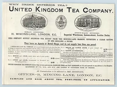 1885 Ad United Kingdom Tea Company 21 Mincing Lane London Leman St. Stores • £7.95