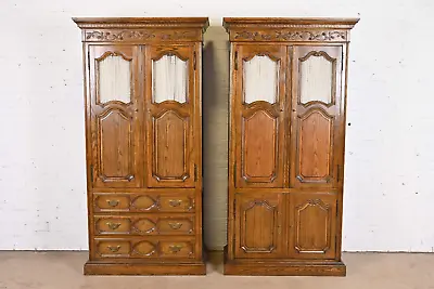 Baker Furniture French Provincial Louis XV Carved Oak Armoire Dressers • $4995