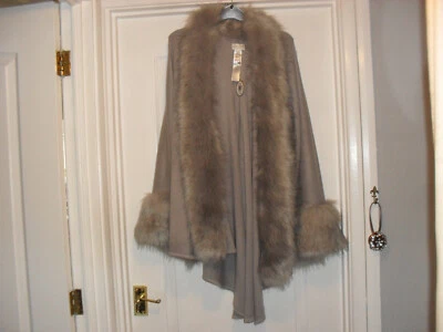 £9.99 • Buy Apricot Grey Faux Fur Edge & Cuff /Acrylic Cape - One Size - BNWT