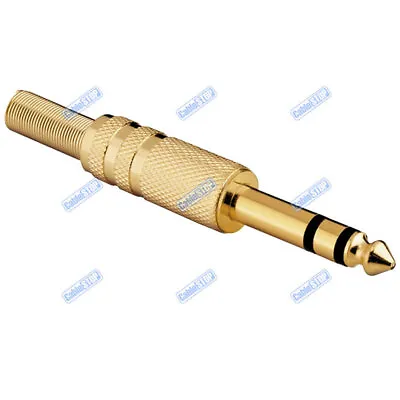 Gold 6.35mm Stereo 1/4  Male Jack Plug Connector Solder Audio Cable Adapter • £2.35