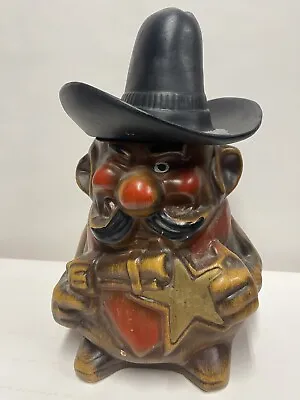 VINTAGE COOKIE JAR WINKING SHERIFF CALIFORNIA ORIGINAL POTTERY COWBOY Black Hat • $59.99