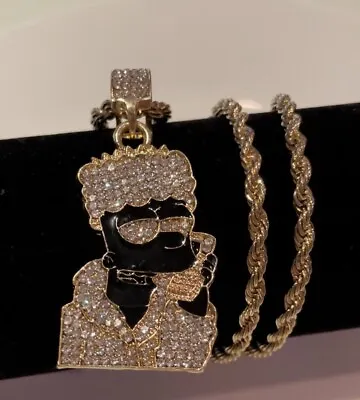 Bart Simpson Pendant Chain Gold Necklace Iced Out Bling Rhinestone 30  Inch UK • £5.99