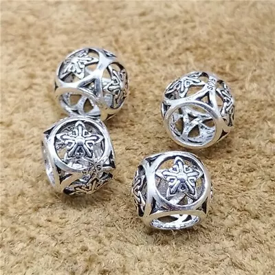3 Sterling Silver Pentagram Beads 925 Silver Star European Spacer For Bracelet • $7.81