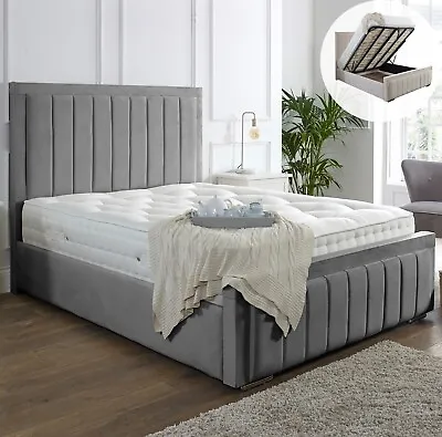 New Ottoman Storage Panel Plush Velvet Upholstered Bed Frame Double & King Size • £169.03