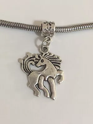 European Unicorn ￼Dangle Charm Silver Slider Bead For Necklace/Snake ￼Bracelets • $1.25