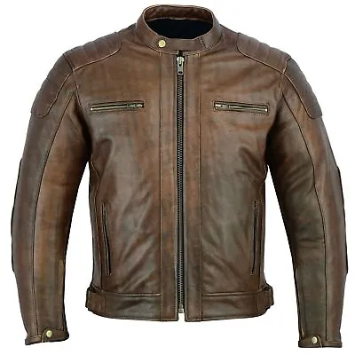 Mens Brown Genuine Cow Leather Biker Motorbike Motorcycle Racer Jacket CE Armour • $124.41