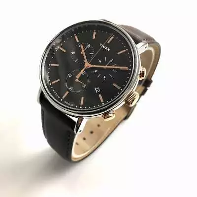 Men's Timex Chronograph Quartz 20mm Leather Band Watch TW2T11500 • $109.24