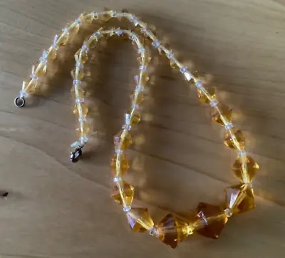 Vtg 15.75  Faceted Amber & Clear  Crystal Beaded Graduated Necklace • $13.95