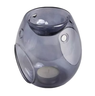 £9.99 • Buy Wax Melt Burner Essential Oil Warmer Glass Tealight Candle Holder Smoked Grey