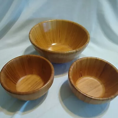 Pampered Chef Wood Serving Bowl 0910 & 2 Salad Bowls 1210 Bamboo Round Lot Of 3  • $16.99