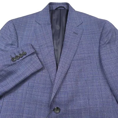 $548 Bloomingdales Winford Blue & Brown Wool Sport Coat Blazer Mens Size 48R • $149.96