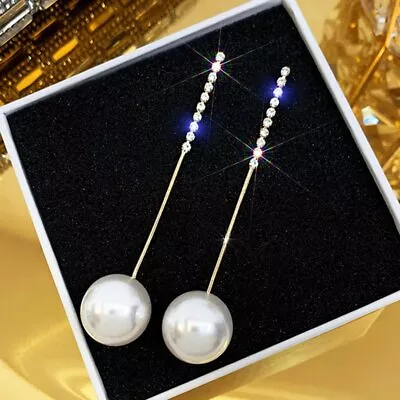 Pearl Long Pendant Rhinestone Earrings Stud Dangle Charm Wedding Women Jewelry • £2.80