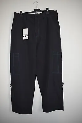 Men’s Zara Cargo Trousers UK XL Navy Blue  • £13.01