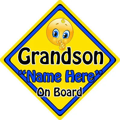 Baby On Board Emoji Car Sign ~ Grandson On Board - Personalised  • £3.99