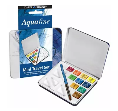 £9.99 • Buy Daler Rowney Aquafine Watercolour Paint Mini Travel Set Tin - 10 Colours & Brush