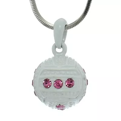 W Swarovski Crystal Pink White Enamel Volleyball Ball 3D Pendant Necklace Gift  • $27.50