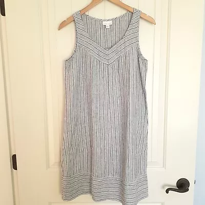 J. Jill Linen Striped V-Neck Sleeveless Shift Dress Blue White Size XS • $25