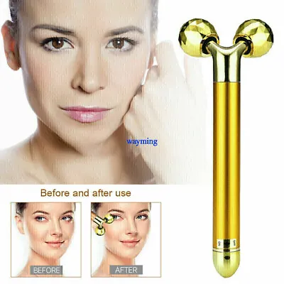2-IN-1 Beauty Bar 24k Golden Pulse Facial Face Massager 3D Roller Electric Sonic • $19.84