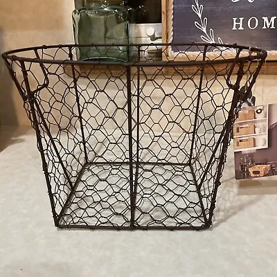 Vintage Style Chicken Wire Basket Oval Metal Farmhouse Rustic With Metal Tag. • $19.99