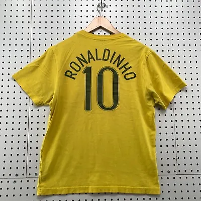 $17.77 • Buy Vintage Nike Shirt Brasil #10 Ronaldinho Yellow Green Fits Adult Small 19.5x25