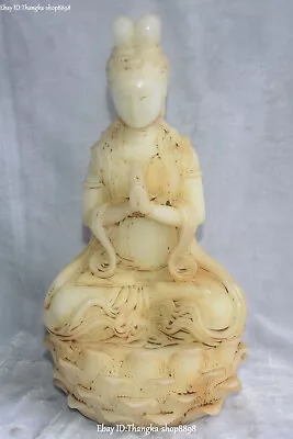 14 China Old Jade Lotus Kwan-yin Guan Quan Yin Guanyin Quanyin Godness Statue • $476