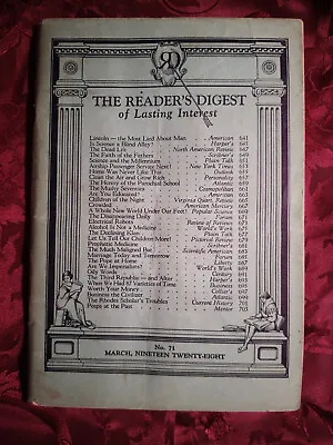 Readers Digest March 1928 Hendrik W Van Loon Archibald Rutledge Dorothy Canfield • $43.20