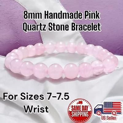 Rose Quartz Hand Made  8mm 7-7.5” Crystal Stretch Healing Bracelet • $5.25