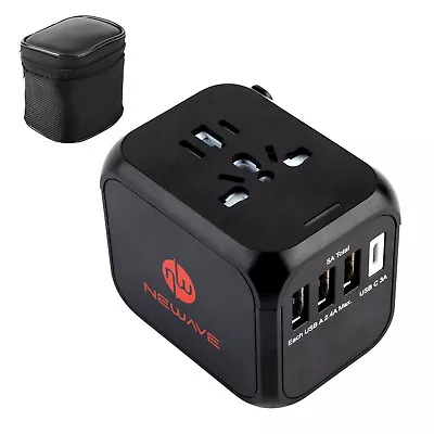 $33.99 • Buy NEWAVE 3 USB A + 1 USB C 5A Smart Universal International Travel Adapter Charger