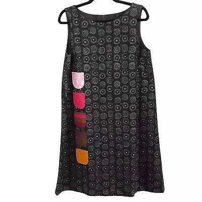 MariMekko Vintage Day Dress Black Art Deco Multicolor Pockets Sleeveless Euro 38 • $85