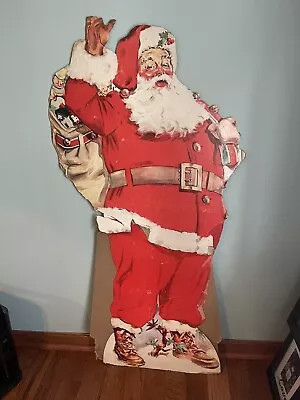 VTG Santa Claus Cardboard Cut Out Store Display Fold Lithograph Has Issues 4’2” • $225