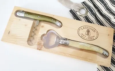 Laguiole Corkscrew & Bottle Opener  2 Piece Set Ivory Olive Green • £21