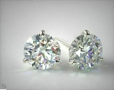 3.00 Ct Round Cut Moissanite Solitaire Martini Stud Earrings 14K White Gold Over • $72