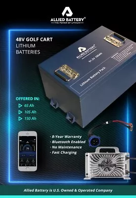 HIGH BMS Allied Lithium Golf Cart 48V 105AH Battery + Charger Kit • $2400