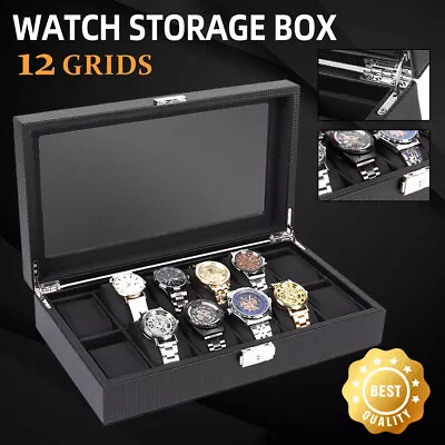 12 Grids Carbon Fiber Luxury Watch Box High-Grade Storage Case Display Gift • $34.86