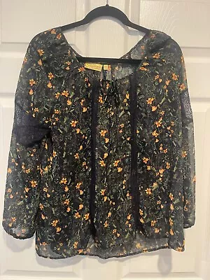 Princess Vera Wang Sheer Floral  Lace Peasant Blouse Top Size XL - Y1013 • $12.99