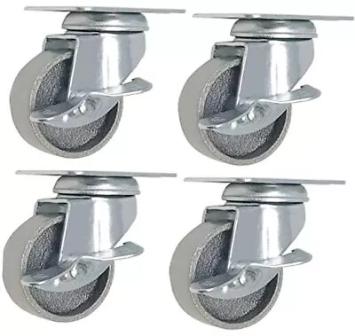 4 All Steel Swivel Plate Caster Wheels 2  METAL SWIVEL CASTER W/ LOCK GRAY Gray • $32.89