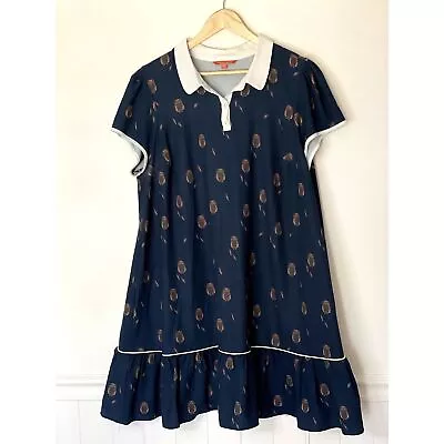 Modcloth Women’s Navy Novelty Print Owl Collared Ruffle Dress Size 2XL A79 • $36