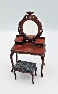 Vintage 1:12 Victorian Style Wooden Miniature Vanity & Upholstered Stool • $20