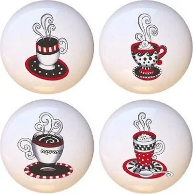 Set Of 4 Coffee Tea Espresso CERAMIC Drawer Pulls Dresser Drawer Cabinet Knobs • $15.96