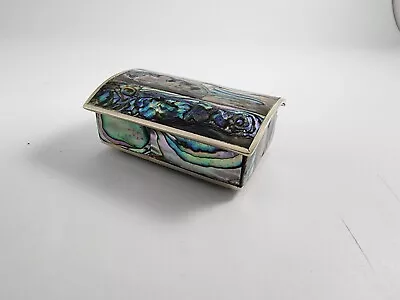 Vtg Mexican Alpaca Mexico Silver Abalone Wooden Lined Hinged Trinket Box Mini • $24.99