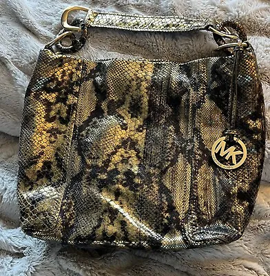 Michael Kors Embossed Metallic Gold Python Print Leather Handbag Gold Hardware • $75