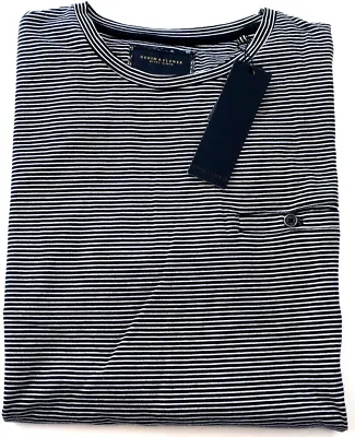 Denim Flower Ricky Singh White Blue Striped Short Sleeve Cotton T Shirt S M L XL • $19.99