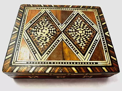 Vintage - Hand Carved Inlaid Wood Marquetry Trinket/Cigarette Box Folk Art • $20