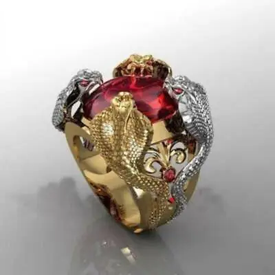 Men's Exaggerated Snake Ring Red Zircon Two Tone Gold Plated Jewelry Party Gift • $2.10